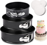 RFAQK 6,8,10 Inch Springform Cake Pan -Round Nonstick Baking Set with Removable Bottom, Leakproof Cheesecake Pan with 90 Parchment Papers